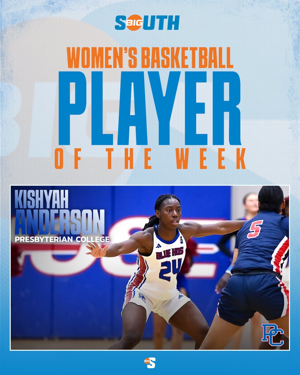 Big South Conference (@bigsouthsports) on Twitter photo She scored 4โฃ0โฃ points against GWUโa new program recordโand averaged 33.5 points, 2.5 assists & 2.5 steals for the week. ๐คฏ
<a href="/BlueHoseWBB/">Presbyterian College Womenโs Basketball</a>'s Kishyah Anderson is the #BigSouthWBB Player of the Week! She scored 4โฃ0โฃ points against GWUโa new program recordโand averaged 33.5 points, 2.5 assists & 2.5 steals for the week. ๐คฏ
<a href="/BlueHoseWBB/">Presbyterian College Womenโs Basketball</a>'s Kishyah Anderson is the #BigSouthWBB Player of the Week!