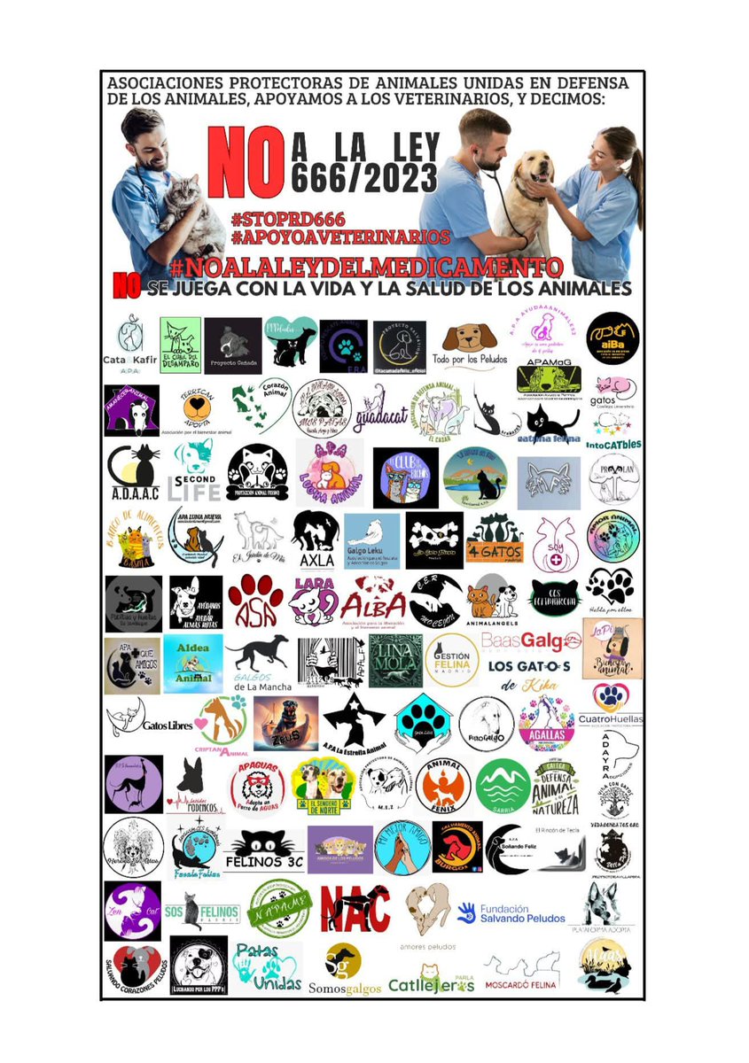 Cada vez resuenan más voces contra la ley 666/2023 en toda España
Asociaciones veterinarios ciudadanos, el pueblo uniéndose para mostrar al gobierno q con la salud de nuestros animales no se juega
Años luchando por leyes q protejan a los animales y nos someten a una q los condena