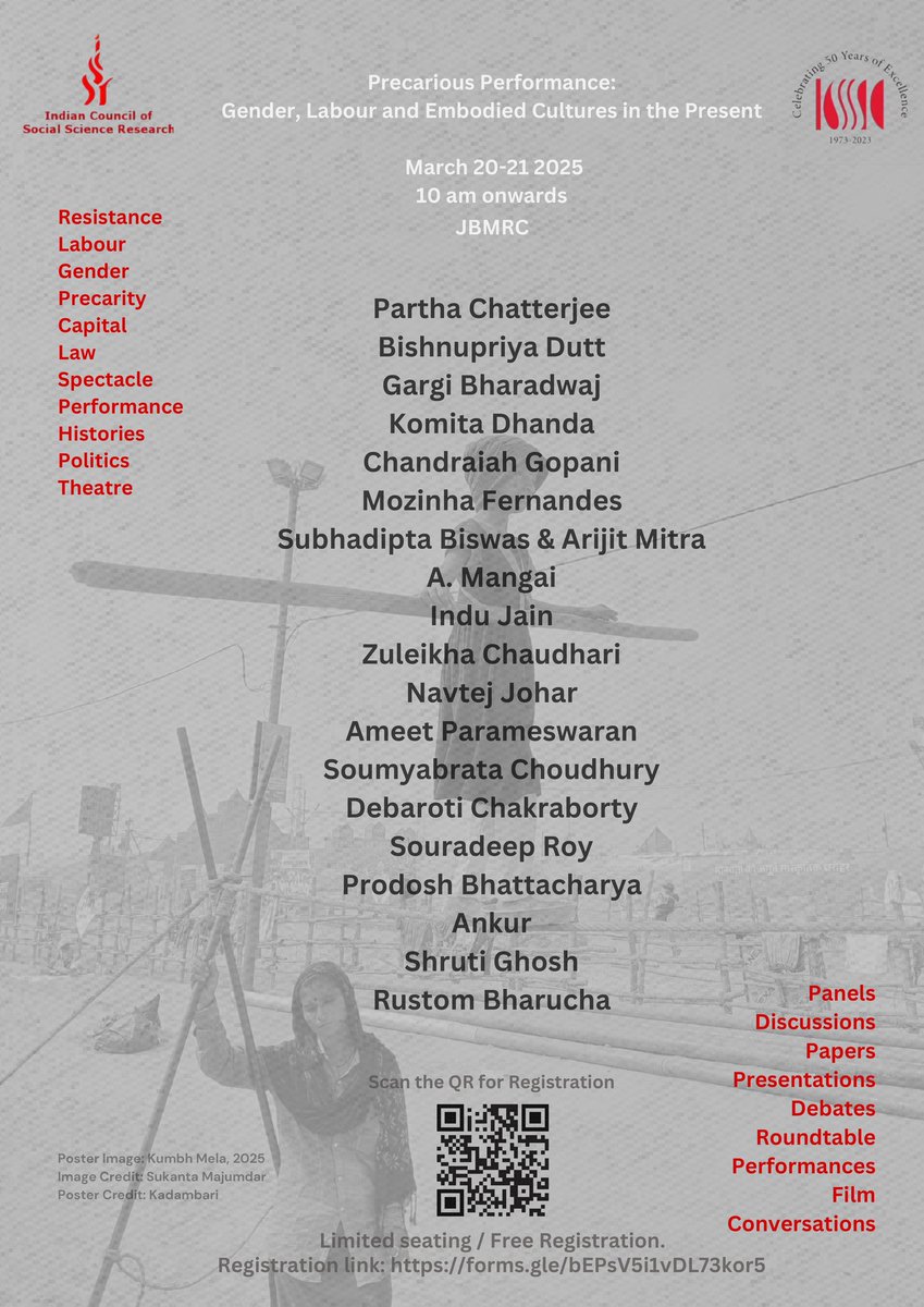 CSSSCal's tweet image. &quot;Precarious Performance: Gender, Labour and Embodied Cultures in the Present&quot; March 20-21 2025 JJadunath Bhavan Museum and Resource Centre
We have closed registration for now. We may open it again for very few seats later.
