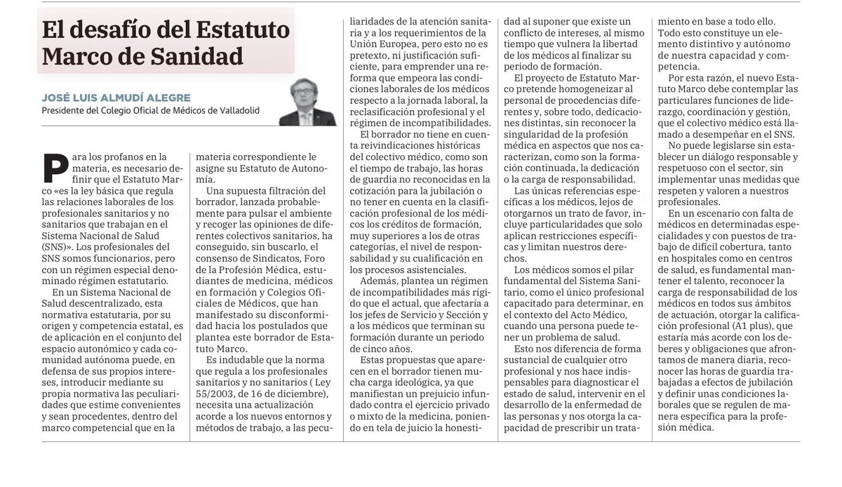 Mónica Lalanda (@mlalanda) on Twitter photo Más opiniones contra el borrador del estatuto marco.
Sin duda hay que agradecer a <a href="/Monica_Garcia_G/">Mónica García</a> una cosa: poner de acuerdo a una mayoría de médicos.
Merece lectura: <a href="/jlalmudi/">Jose Luis Almudí</a> en <a href="/nortecastilla/">El Norte de Castilla</a> Más opiniones contra el borrador del estatuto marco.
Sin duda hay que agradecer a <a href="/Monica_Garcia_G/">Mónica García</a> una cosa: poner de acuerdo a una mayoría de médicos.
Merece lectura: <a href="/jlalmudi/">Jose Luis Almudí</a> en <a href="/nortecastilla/">El Norte de Castilla</a>