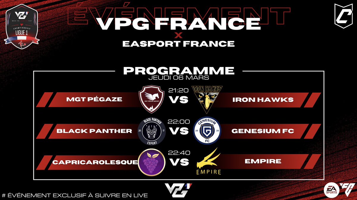 VPG France (@vpgfrance_) on Twitter photo ๐บ รVรNEMENT LIVESTREAM
๐๏ธ Jeudi 6 Mars
<a href="/VPGFrance_/">VPG France</a> x <a href="/easportsfcfr/">EA SPORTS FC France</a>
La soirรฉe sera cast par notre chรจre <a href="/gramildinho/">Gramildinho</a>๐๏ธaccompagnรฉe de notre <a href="/MemeZ94/">MemeZ</a> bien aimer๐ฎainsi que le fameux <a href="/Yuestud/">Julien BRECARD</a>โ ๏ธ !
Ne ratez pas cette soirรฉe les confrontations seront intenses ! ๐บ รVรNEMENT LIVESTREAM
๐๏ธ Jeudi 6 Mars
<a href="/VPGFrance_/">VPG France</a> x <a href="/easportsfcfr/">EA SPORTS FC France</a>
La soirรฉe sera cast par notre chรจre <a href="/gramildinho/">Gramildinho</a>๐๏ธaccompagnรฉe de notre <a href="/MemeZ94/">MemeZ</a> bien aimer๐ฎainsi que le fameux <a href="/Yuestud/">Julien BRECARD</a>โ ๏ธ !
Ne ratez pas cette soirรฉe les confrontations seront intenses !