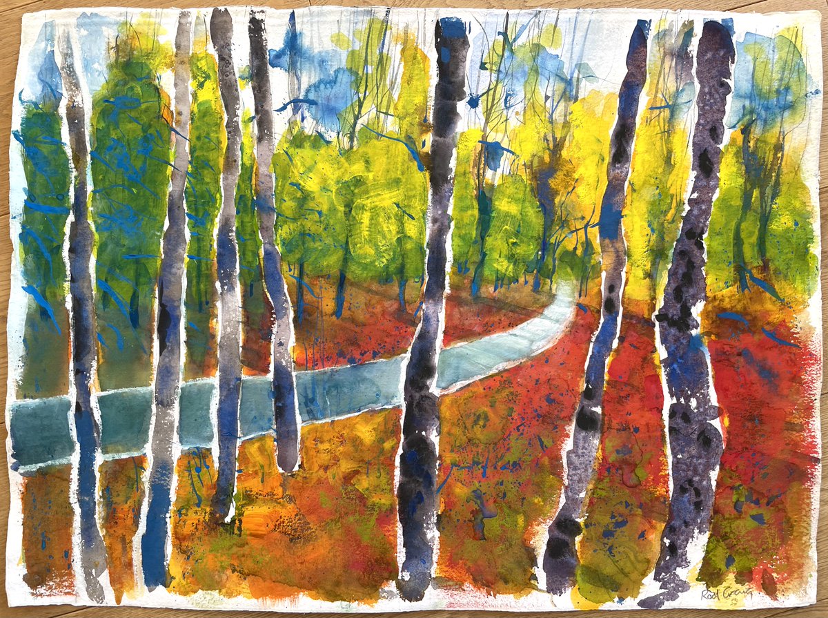 A new gouache piece. Painted on rag paper #blenheim #walking #path #woodland