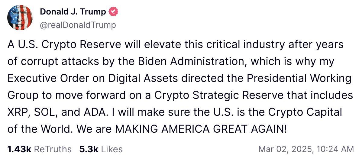 AustinKing's tweet image. 🚨 $XRP is officially part of the U.S. Crypto Reserve 🚨