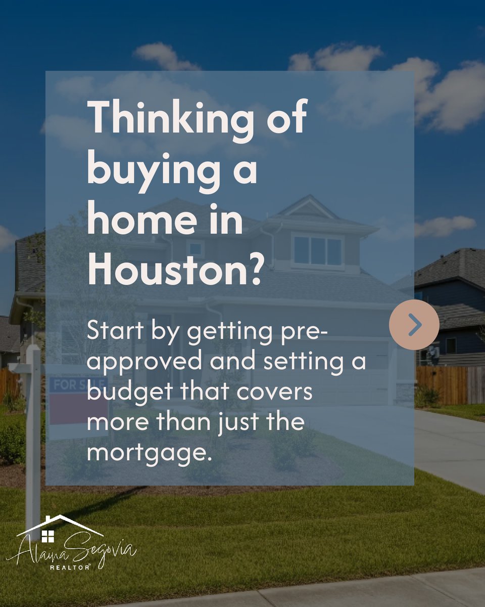 AlainaSegovia's tweet image. Thinking of buying your first home in Houston? 🏡 Start by getting pre-approved to know your buying power, and set a budget that covers more than just mortgage—think taxes, insurance, and maintenance. Keep your emotions in check and stay under your max limit. #FirstHomeTips