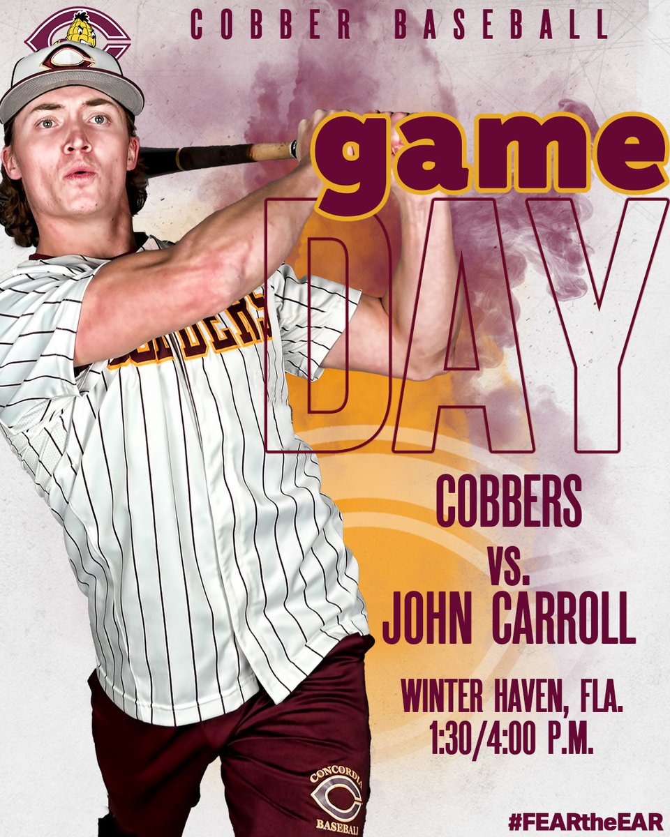 𝗢𝗣𝗘𝗡𝗜𝗡𝗚 𝗚𝗔𝗠𝗘𝗗𝗔𝗬!
Take me out to the ball game &amp; it's a great day for 2 as Cobber baseball opens its 2025 season with a pair of games in Florida! Senior Caiden Kjelstrom will look to lead the CC hit crew in their DH vs, John Carroll.

#FearTheEar🌽