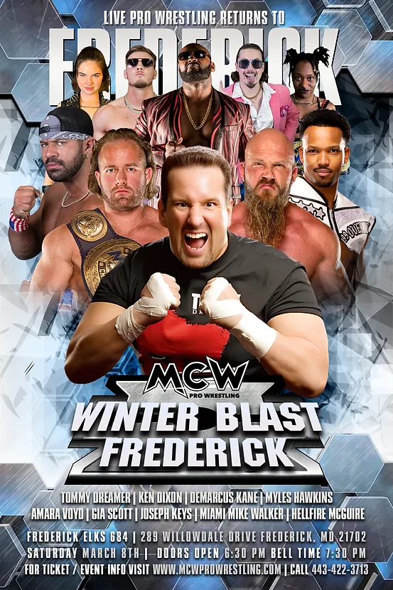 DMVWrestlingNws's tweet photo. Saturday - @MCWWrestling returns to Frederick, MD for Winter Blast https://t.co/luWqipmHl5 https://t.co/DbwWmRQuAC