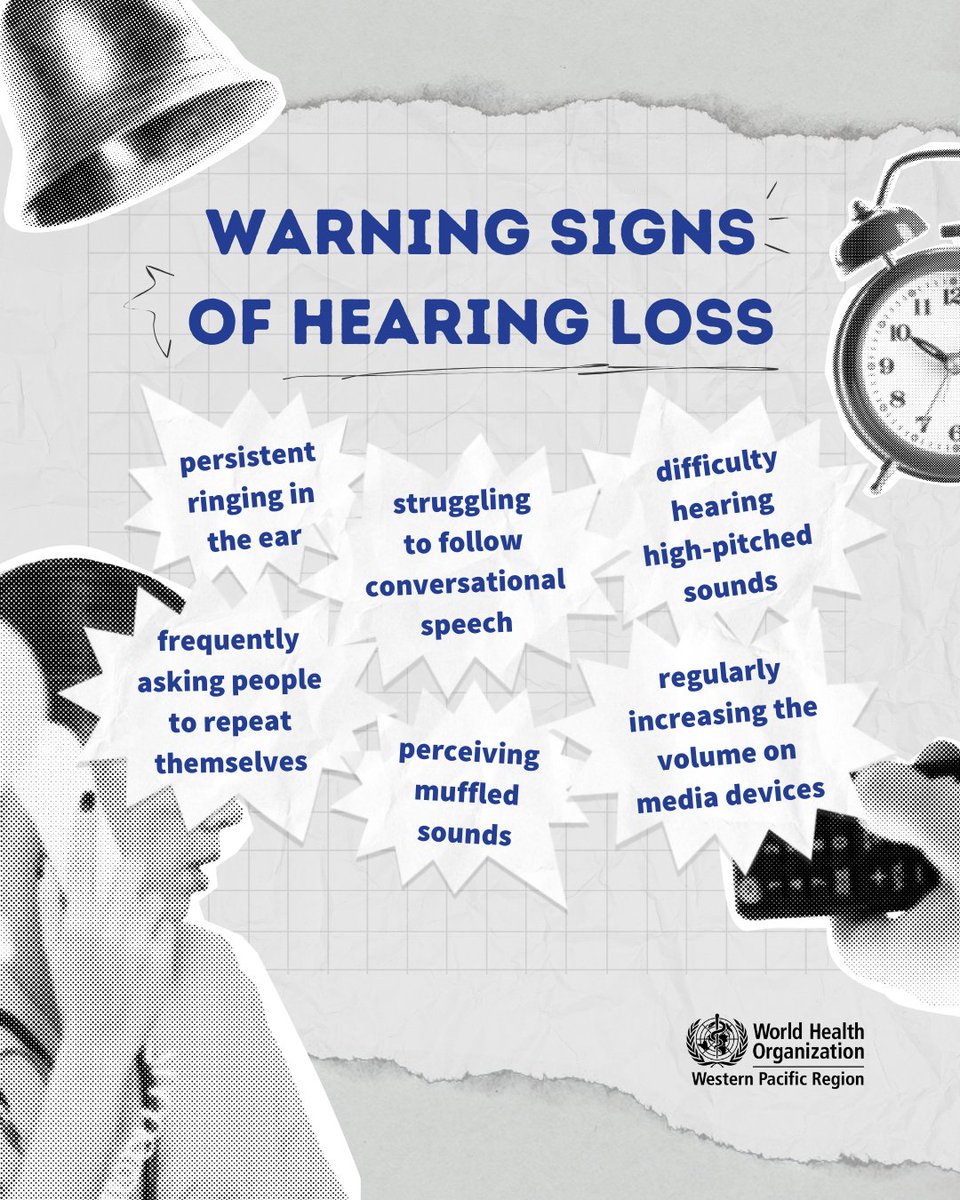 Do you think you have hearing loss? Look for the warning signs 🚨

If you are experiencing these problems, contact your doctor. You can also self-check using the hearWHO app. Download for free: bit.ly/4h2wB2F

#WorldHearingDay