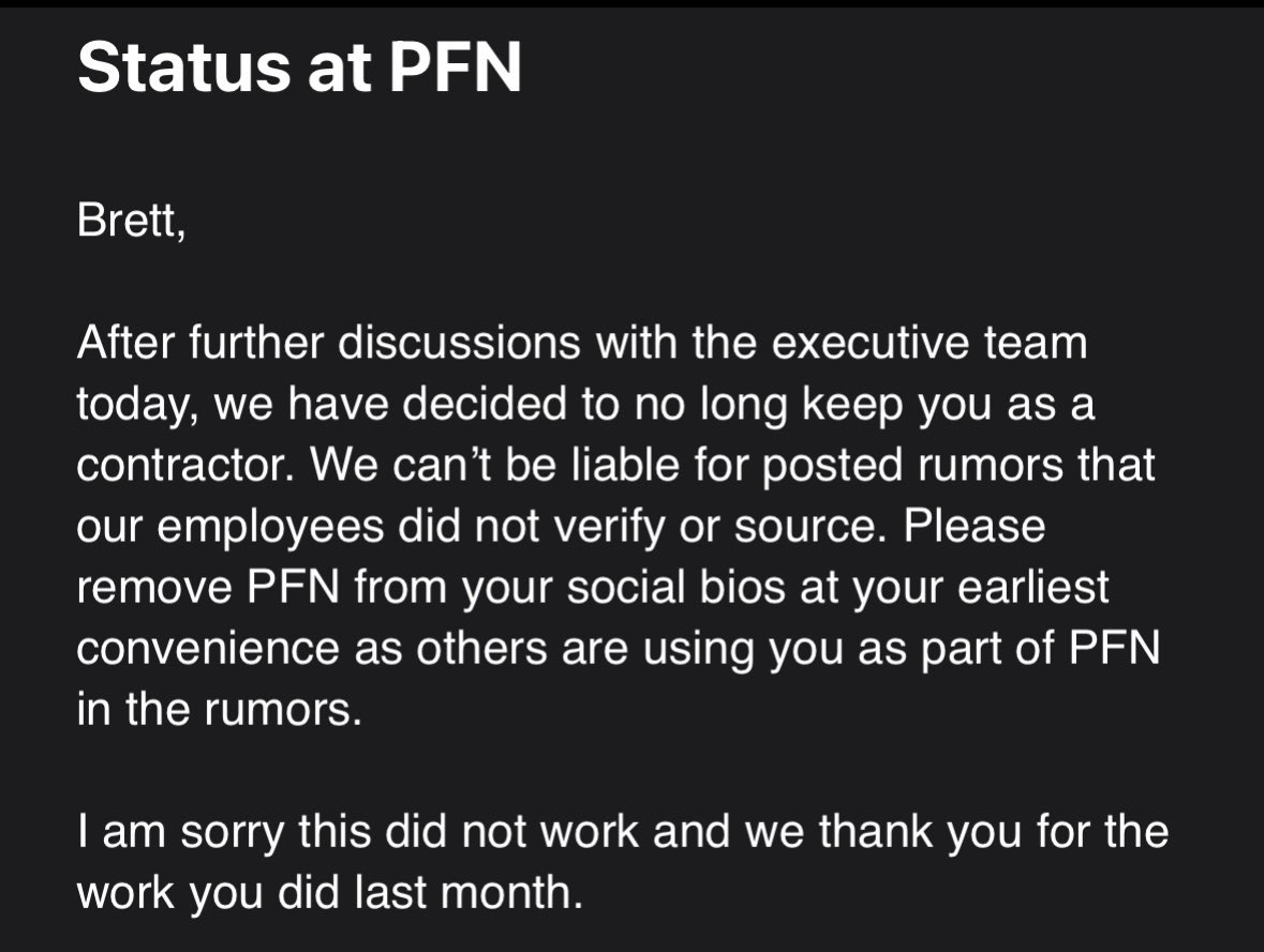 I had my NFL Draft contributor role terminated by Pro Football Network for accurately reporting that the Jets contacted the Titans to discuss trading for the #1 pick to get Cam Ward. The issue, I reported it too early, far before ESPN talking heads caught wind 😂 <a href="/PFN365/">PFN</a>