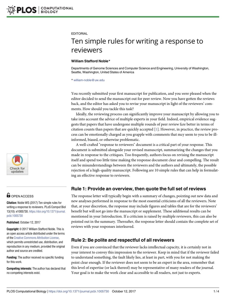 Ten simple rules for writing a response to reviewers

journals.plos.org/ploscompbiol/a…