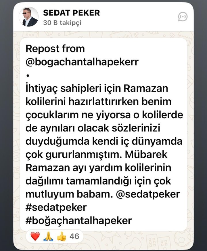 Reis <a href="/sedat_peker/">Sedat Peker</a> <a href="/bogachanpekerr/">bogachantalhapeker</a> 
Bir babanını ev ladına vere bileceği güven sevgi hayranlık. 
En önemlisi insan olmayı öğretmesi 
İyi ki varsın Can Reis sedat peker. 
İyiki varsın boğaçhantalha peker.