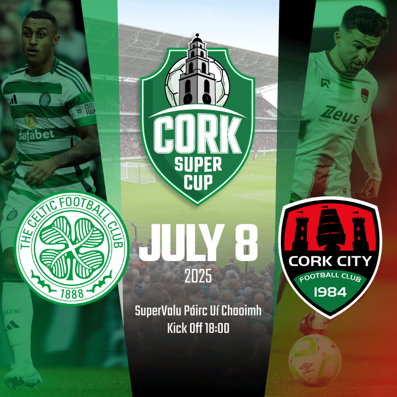 CelticFC's tweet photo. SuperValu Páirc Uí Chaoimh is to host the inaugural Cork Super Cup on July 8, 2025 when Celtic travel to take on Cork City.

For the full story and ticketing info, click below⤵