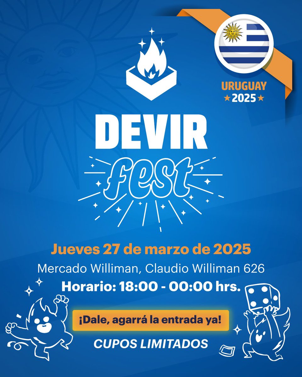 DevirAmericas's tweet image. ¡Se confirmó lo que muchos se olían! Con el mate ya se imaginaban, ¿no? Pero por las dudas, ¡Devir Fest Uruguay 2025, gurises! 🇺🇾  ¡Pónganse las pilas que los cupos vuelan!

Para más info -&amp;gt; deviramericas.com/devirfest-urug… 

#ViveJugando #DevirFest #DevirFestUruguay