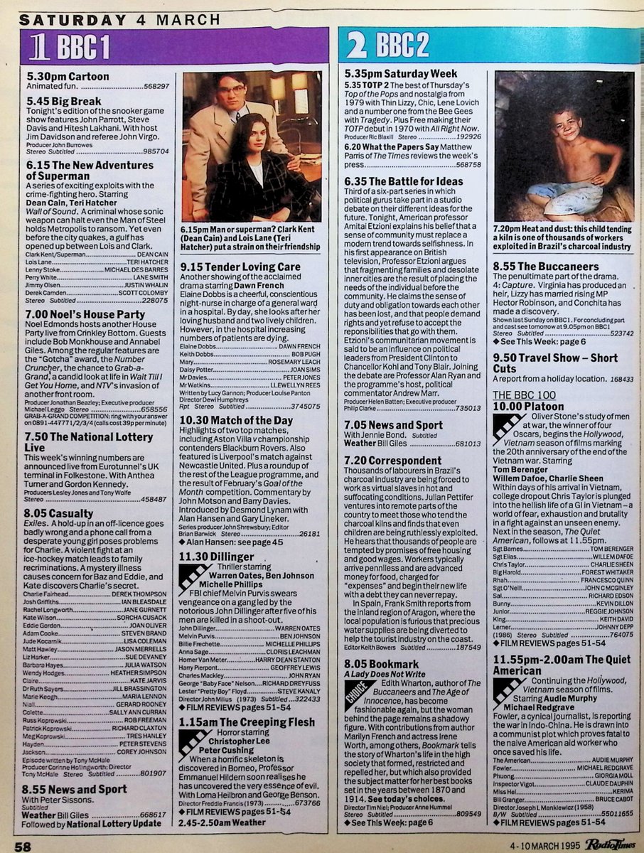 TvDidYouSee's tweet image. #OnThisDay 4 March 1995 📺TV Listings
Top of the Pops producer Ric Blaxill takes your calls on LIVE AND KICKING.
Channel 4 devotes the evening to cannabis in POT NIGHT.
#UriGeller helps #DavidFrost investigate the paranormal in BEYOND BELIEF.
#DawnFrench in TENDER LOVING CARE.