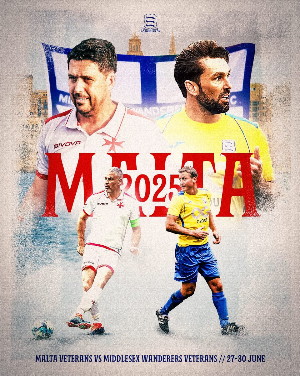 Middlesex Wanderers are pleased to announce the club will tour Malta in 2025. 

The Wanderers will travel to Malta from Friday 27 June until Monday 30 June. 

They will face Malta Veterans.