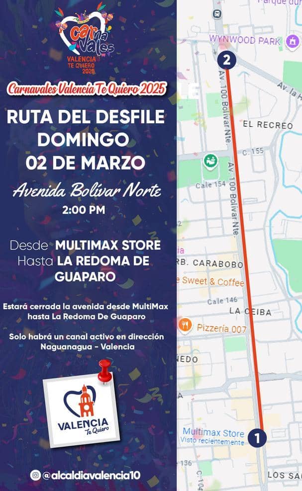 #ATENCIÓN a partir de las 2pm Inicia el Desfile de Carnaval en la Av. Bolívar Norte #Valencia 
#TomarViasAlternas
#SalvandoVidasConEducaiónVial
