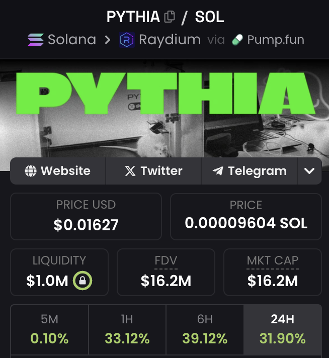cryptol1qui's tweet photo. 🚀 $PYTHIA is cooking

while bears were selling, we were building. now, if the market keeps pushing up, $PYTHIA has every chance to be one of the top runners this cycle.

can’t wait. https://t.co/uyzo3qwgBf