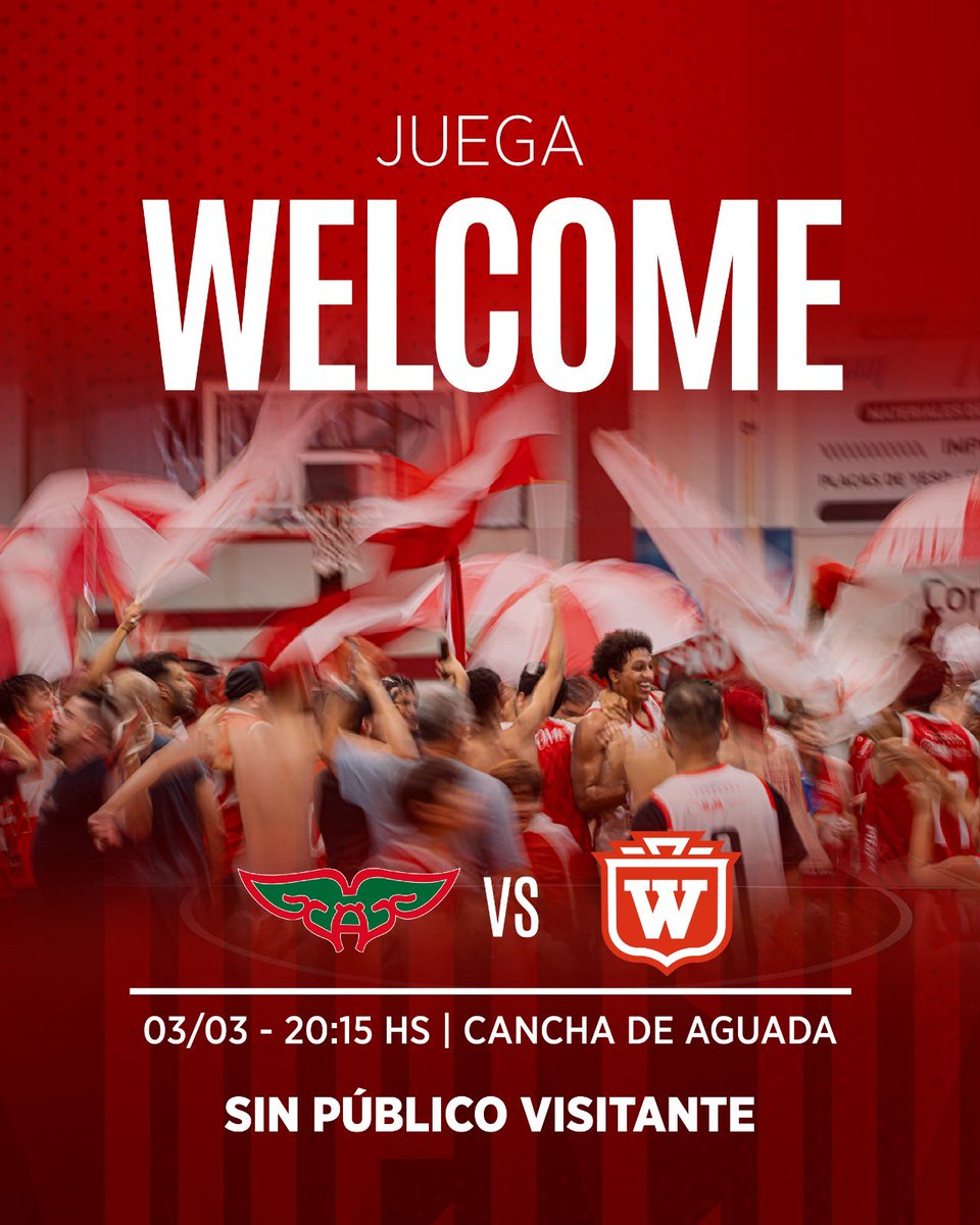 Welcome (@cawelcomeuy) on Twitter photo ¡JUEGA WELCOME! ❤️🤍
📆 03/03
🆚 <a href="/Aguada_oficial/">Club Atlético Aguada</a>
🕔 20:15 hs
📍Aguada - Av. Gral. San Martín 2261
SIN PÚBLICO VISITANTE
¡Vamos W! ¡JUEGA WELCOME! ❤️🤍
📆 03/03
🆚 <a href="/Aguada_oficial/">Club Atlético Aguada</a>
🕔 20:15 hs
📍Aguada - Av. Gral. San Martín 2261
SIN PÚBLICO VISITANTE
¡Vamos W!