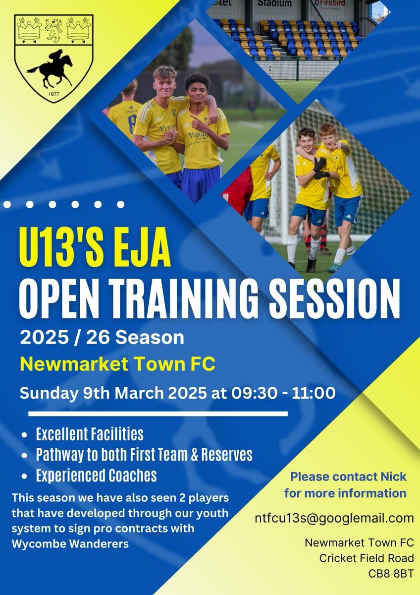 Another opportunity for those who missed the 1st session to come along to this one.
If you're interested, then drop us an email to register 
<a href="/NewmarketTownFC/">Newmarket Town F.C</a> <a href="/NorfolkCountyFA/">Norfolk County FA</a> <a href="/CambsFA/">Cambridgeshire FA</a> <a href="/SuffolkFA/">Suffolk Football Association</a> <a href="/cufcelite/">Cambridge United Elite Centres</a> <a href="/EJALeague/">EasternJnrAlliance</a> <a href="/NorwichCityFC/">Norwich City FC</a> <a href="/ITFCFoundation/">Ipswich Town Foundation</a> <a href="/IpswichTown/">Ipswich Town</a> <a href="/CambridgeUtdFC/">Cambridge United FC</a>