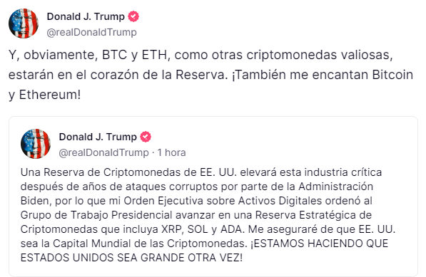 CriptoNoticias's tweet photo. Trump corrige: BTC y ETH si serán incluido en la Reserva Estratégica. https://t.co/M9WjPhFseW