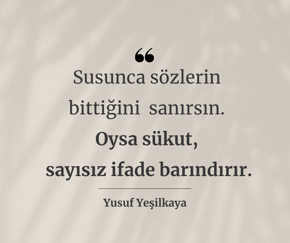 Susunca sözlerin bittiğini sanırsın.
Oysa sükut, sayısız ifade barındırır.
#YusufYeşilkaya