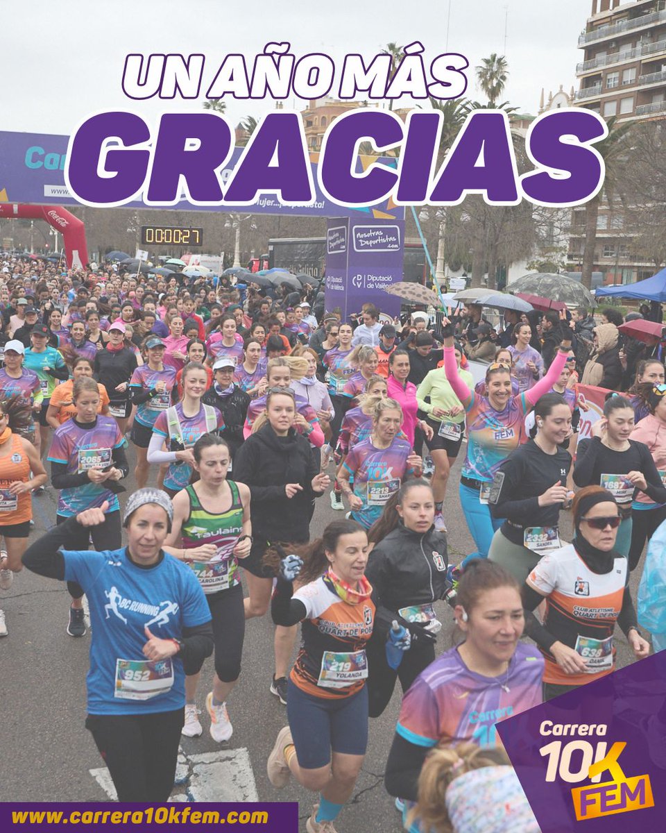 💜 ¡Gracias, gracias y más gracias! 💜 Una edición más que quedará para el recuerdo ✨ 

3.000 corredoras habéis llenado las calles de València de pasión, energía, ilusión, esfuerzo y mucho #runningfemenino 🏃‍♀️🎉

👏 Enhorabuena a todas. 

¡Por muchos kilómetros más! 🚀💜