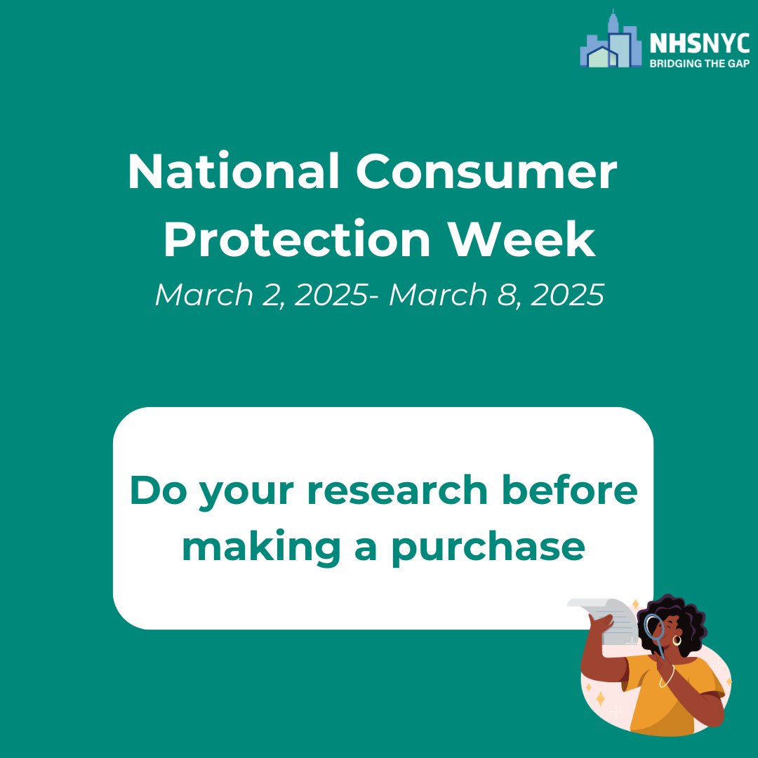 NHSNYC is celebrating National Consumer Protection Week (March 2-9, 2025). Visit mass.gov/news/consumer-… for #ConsumerProtection advice! #NCPW2025