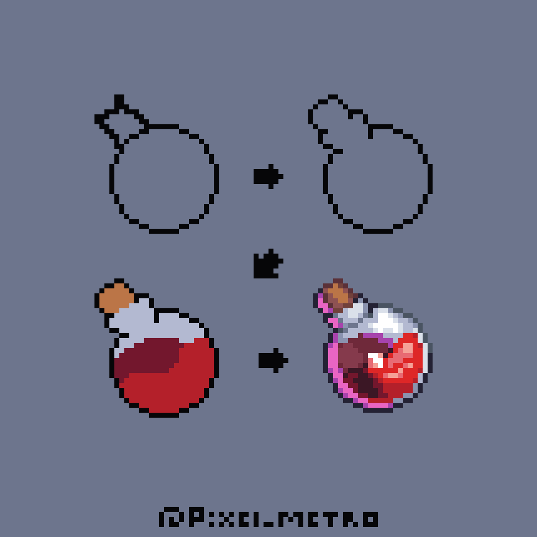 pixel_metro's tweet photo. 4 steps potion #pixelart https://t.co/sD12jtGfD1