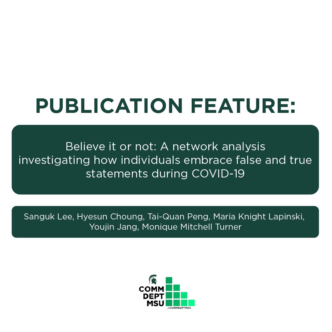 Published in 2024, this article focuses on how individuals perceive information regarding COVID-19. Do they see it as truth,r false information? Take a look at this study written by many of our very own scholars.

Link: tandfonline.com/doi/full/10.10…
