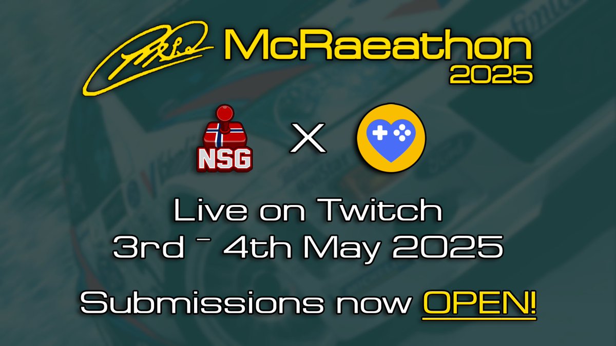Submissions for McRaeathon 2025 are now LIVE!
This event, we are working alongside <a href="/NSG_marathon/">Norway Speedrunner Gathering</a> who is allowing us to raise money for a great charity called <a href="/gwguk/">Get Well Gamers UK</a> 

Event Dates: May 3rd/4th 2025

Please check the rules before submitting as this is the regular McRaeathon event