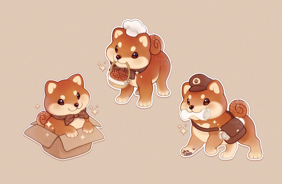 Some illustrations I drew of our mascot Fika the shibamon roll 🐕🤎
