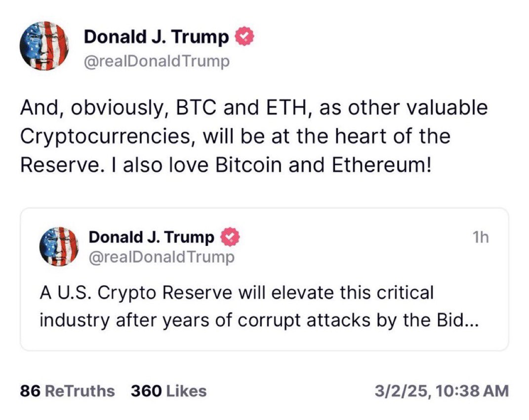 marcfriedrich's tweet image. BREAKING: 
Die strategische Bitcoin Krypto Reserve in den USA kommt!

Bitcoin! 

+ 
XRP
Solana 
Cardano 
Ethereum

Why? 

Bitcoin steigt 10% auf 92k USD