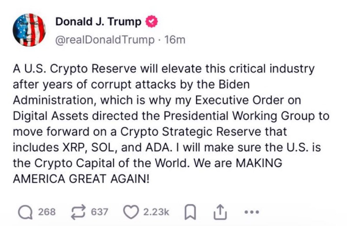 El futuro del sistema financiero ya está trazado y los bancos con su iniciativa en XRP ha marcado la tendencia para estar a la par de lo que en el 2009 nació como un propulsor para contrarrestar las medidas de bancos centrales.

Trump y su reserva estratégica: BTC ETH ADA SOL XRP