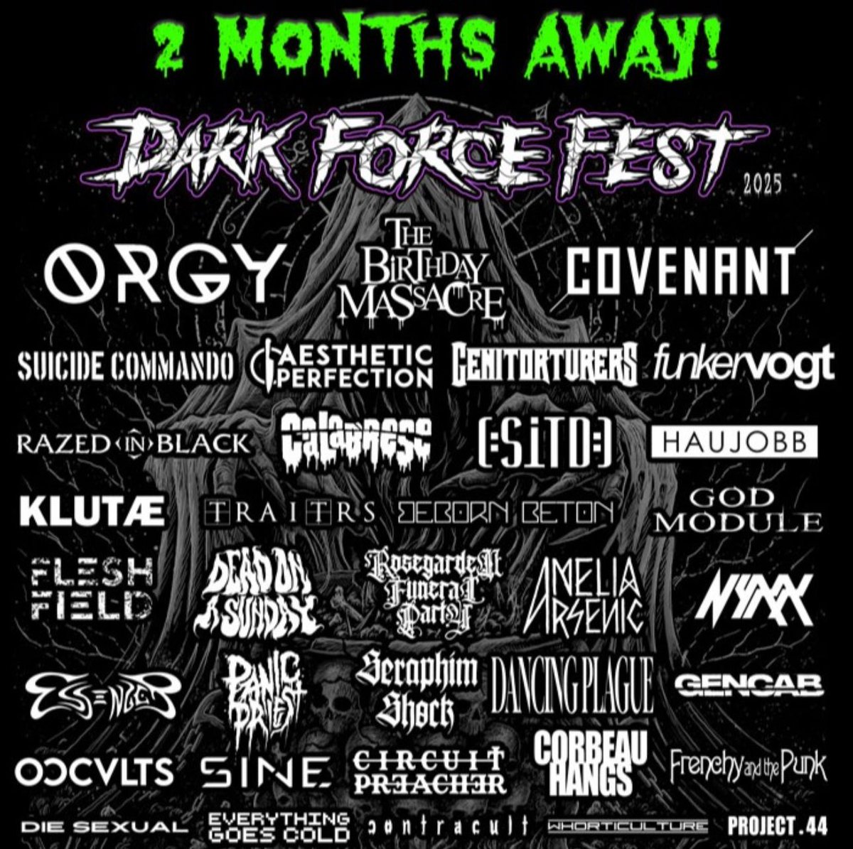 EAST COAST GOTHS! We are just TWO MONTHS AWAY from Dark Force Fest 2025! 🔥🔥🔥
This is our first ever Festival appearance and our first ever performance on the East Coast. 

🎟️ Get your Tickets Soon (Link in Bio)

#postpunk #darkwave #gothmusic