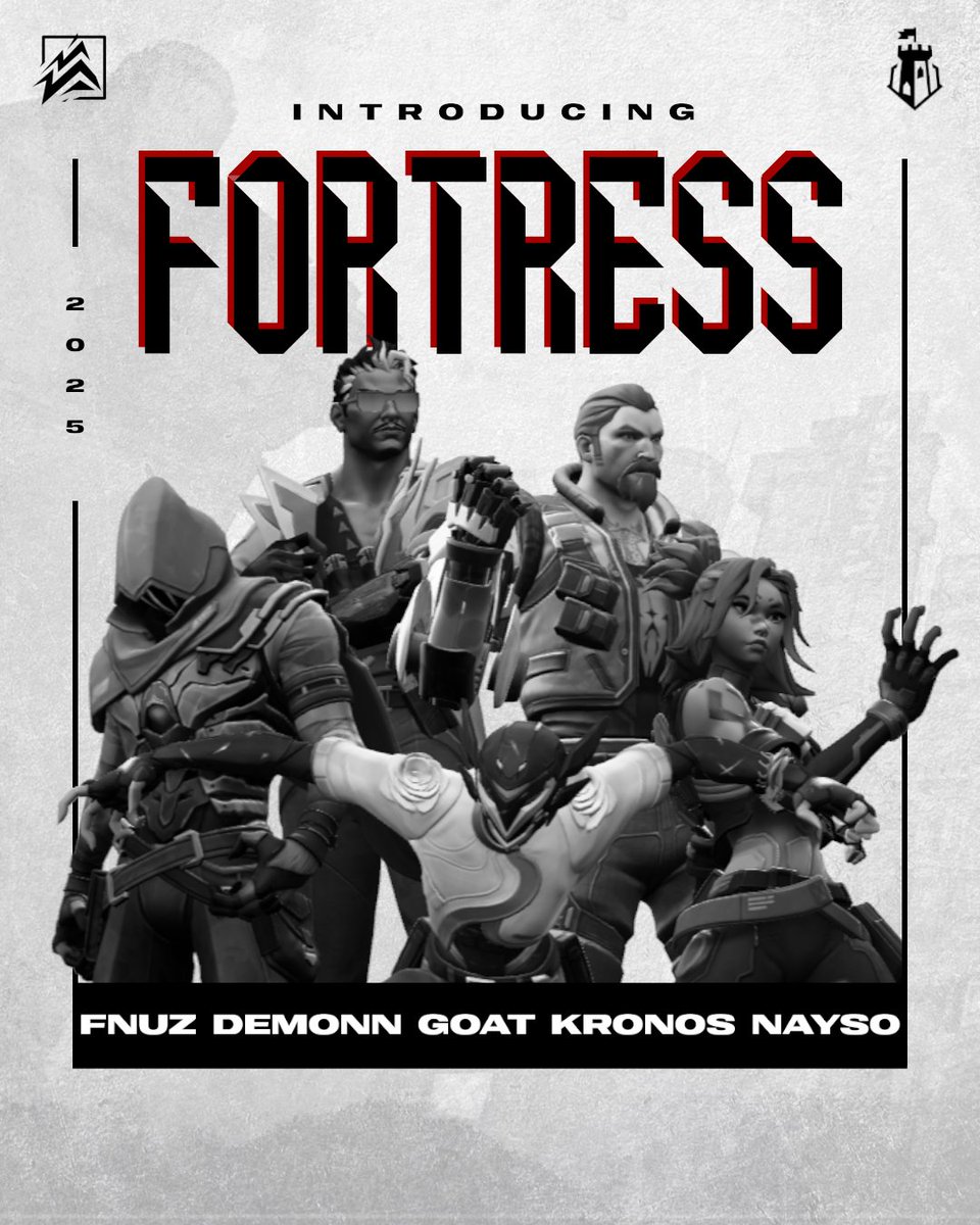 FortressVAL's tweet image. Introducing Fortress 2025 VALORANT roster.
🛡️ @NoAimNoBrain1
🛡️ @fnuzval
🛡️ @Demonn_vlr
🛡️ @DiktatorKronos
🛡️ @nayso_vl