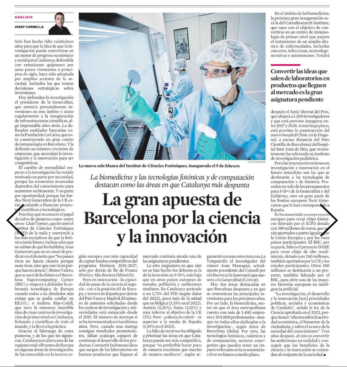 La inversión en ciencia es rentable.  Barcelona: un ejemplo a seguir  👇
