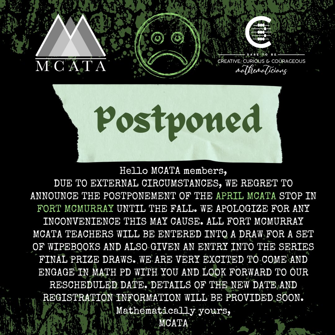 Fort McMurray please stay tuned for a new date in the Fall!!