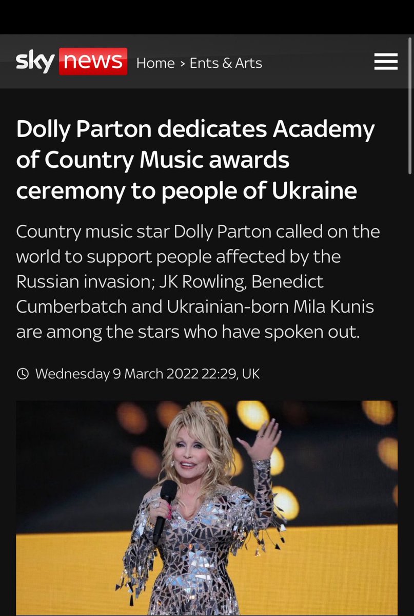 LisaFendley's tweet photo. @barker_d26283 @GrandpaJeffD @catturd2 So this was from March 2022! 
As Dolly does she is a sweet lady as she was giving the support for the people of UKRAINE &amp; not ZELENSKYY. We gotta be better and not do Dolly like this guys! https://t.co/J9PASceIMk