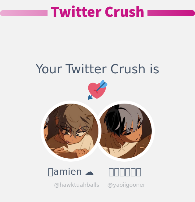 My Twitter Crush is: <a href="/yaoiigooner/">𝒦𝒶𝒾𝓈𝑒𝓇</a>

➡️ infinityweet.me/secret-crush