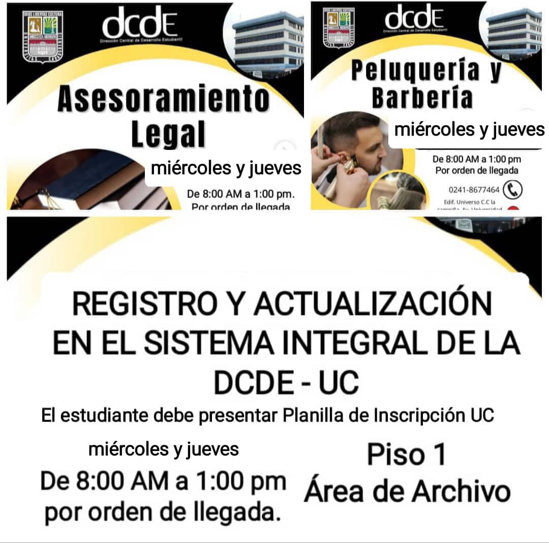 El director de la DCDE, Od. Leonardo León, informa el cronograma de los servicios que se ofrecerán en la semana del  05 al 07 de MARZO 2025. Se realizarán trámites de solvencias y actualización de datos para estudiantes con becas.