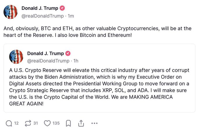 🚨 MASSIVE NEWS! 🚨

Trump just hinted at a U.S. Crypto Reserve including $BTC, $ETH, $XRP, $SOL, &amp; $ADA! 🇺🇸🔥 This is historic for crypto! Expect U.S. coins like $GALA &amp; $ALGO to go absolutely INSANE! 🚀🔥

Are you ready for what's coming? 👀 #Crypto #AltSeason2025 #GALA #ALGO
