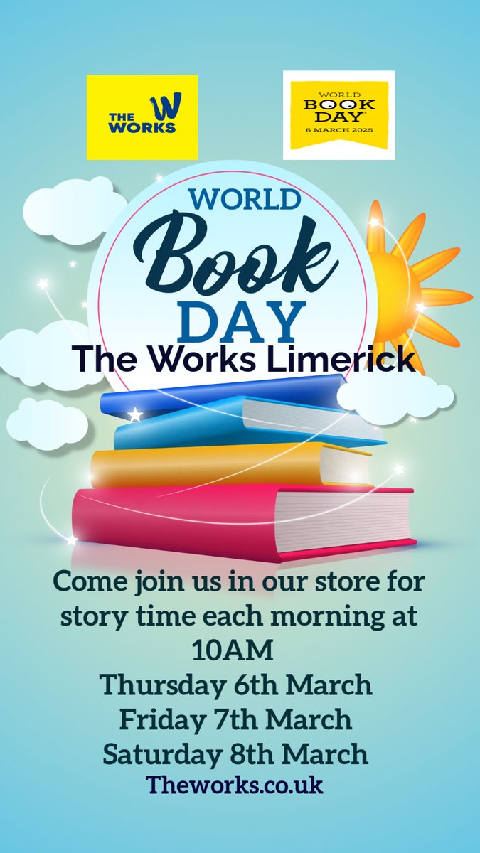 lk_maureen's tweet photo. Come join us at The Works Limerick as we celebrate World Book Day in our store #WorldBookDay2025 #TheWorks #Limerick #ThingsToDoInLimerick #FamilyFun #ReadingIsFun https://t.co/ksrdAtbw6c