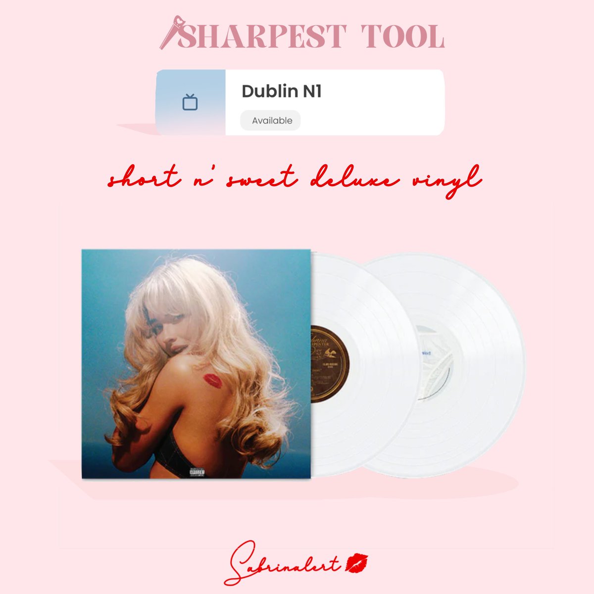 sabrinalert's tweet image. i beg you don’t embarrass me like you did last tour leg #SharpestTool. we are back! 

dublin n1 is open now and our winner gets a short n’ sweet deluxe vinyl 💋 entries are open until approximately 7pm dublin time / 2pm est tomorrow (check the app for your local close time)! ❣️