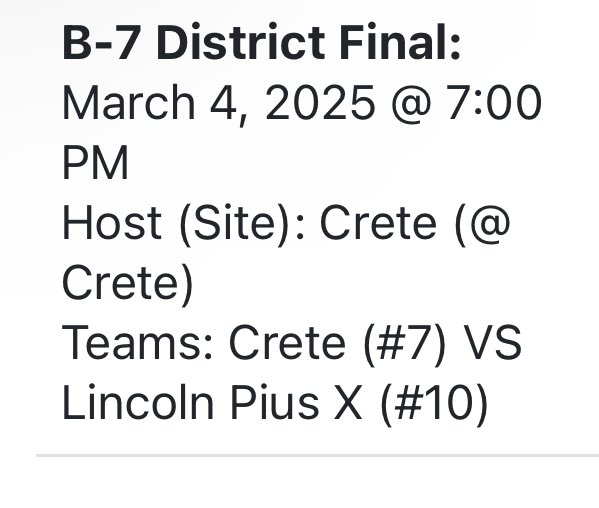 Excited to be hosting the B-7 district final vs Pius on Tuesday @ 7:00PM. Spread the word and pack the nest! #BeGreat