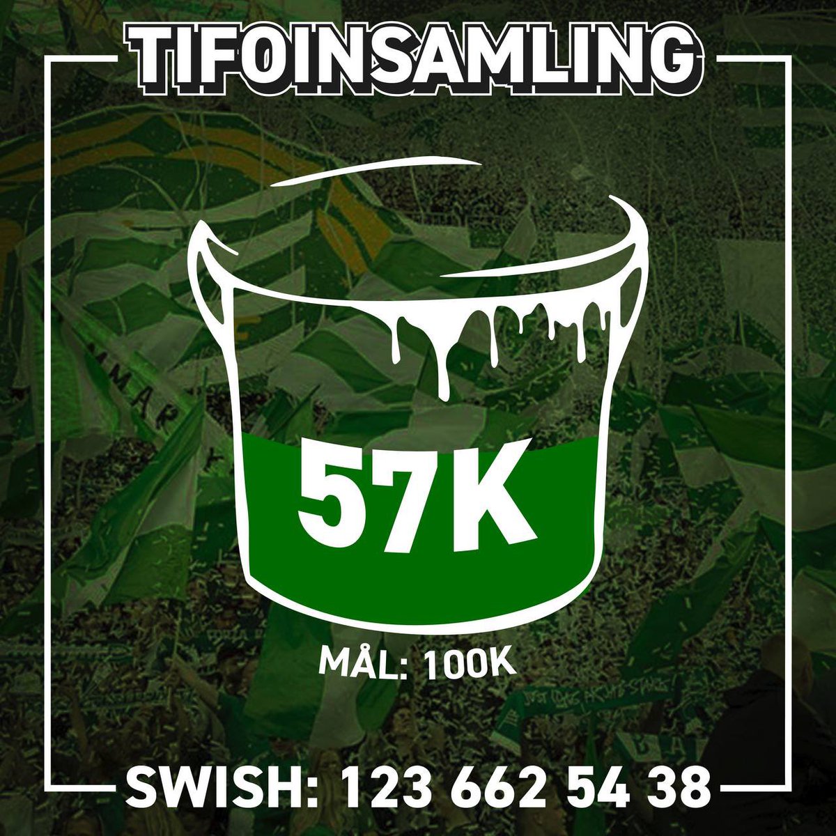 Mer än halvvägs på bara ett dygn i tifoinsamlingen! Ni är otroliga, tack! Swish: 123 662 5438 #Bajen