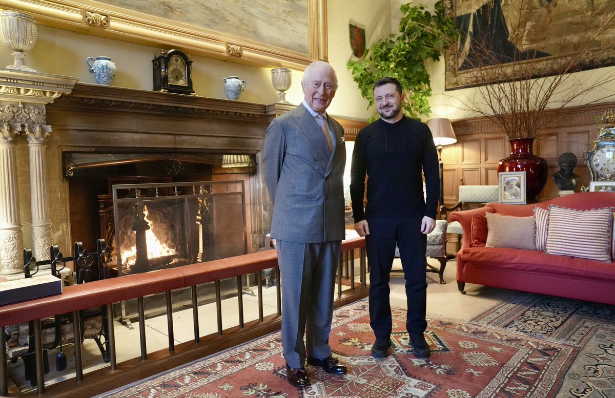 King Charles III meeting Ukrainian President Volodymyr Zelensky at the Sandringham Estate in Norfolk