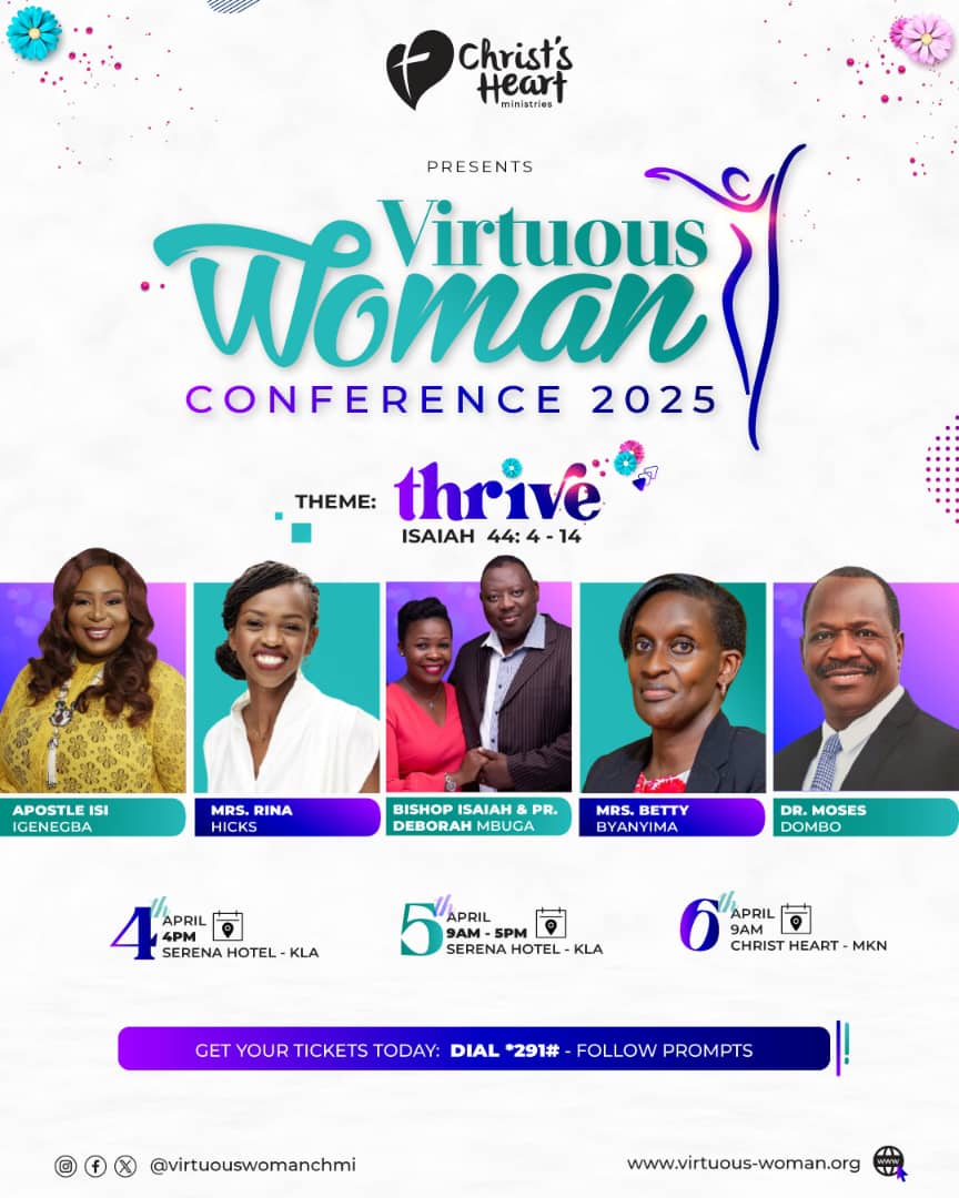 🎉📢💥 We're EXCITED to introduce the FULL lineup of Speakers for the Virtuous Woman Conference 2025! 

📅 April 4th-6th, 2025

📍 Serena Hotel, Kampala &amp; Christ’s Heart Church, Mukono

🎟️ Tickets are now available!

#virtuouswoman2025 #Thrive