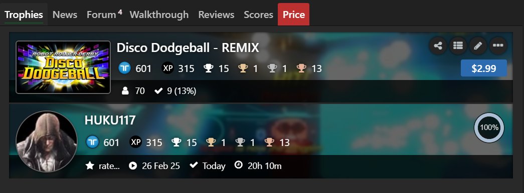 HUKU117's tweet photo. Disco Dodgeball Remix (PS4) 100% Complete
Fun dodgeball gameplay and amazing music. Arcade mode seem challenging to complete. Sadly, the game got delisted.
#PlayStationTrophy #PS4 #PS4Share #DiscoDodgeballRemix #ZenStudios #ClumsyDwarf #SportGame #Dodgeball https://t.co/fC1V1esGi9