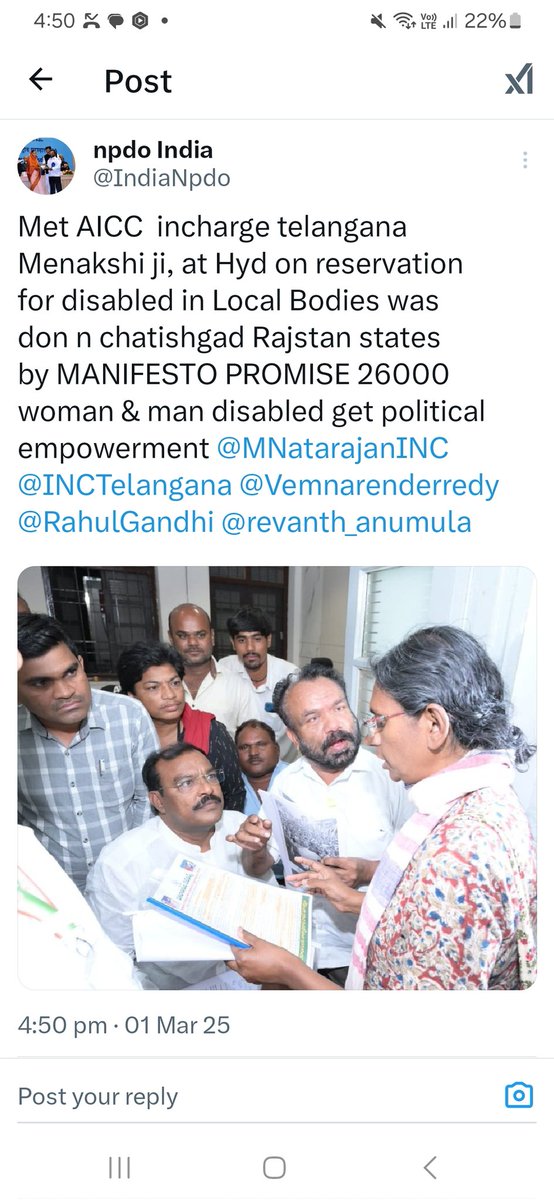 Npdoap's tweet photo. @TelanganaCMO @RahulGandhi @revanth_anumula @priyankagandhi @Vemnarenderredy @ManaBVikramarka @Bhatti_Mallu @Bmaheshgoud6666 @MNatarajanINC @kharge @meeseethakka @seethakkaMLA  pl fulfil AICC MANIFESTO PROMISED PAGE 9/8, Privide Representation to disabled persons in Local Bodies https://t.co/CYw2LjG0WI