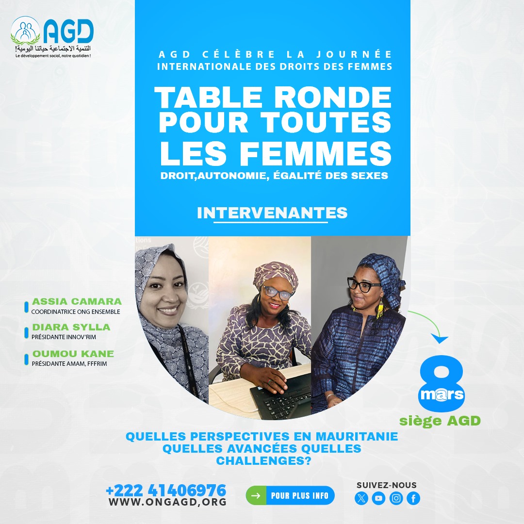 📢 Journée Internationale des Droits des Femmes 🌍✊
À l’occasion du 8 mars, AGD vous invite à une table ronde sous le thème :
"Pour toutes les femmes : droits, autonomie et égalité des sexes"
📅 Date : 8 mars
📍 Lieu : Siège AGD, Couva Épicerie Vert
Rejoignez-nous nombreuses💕