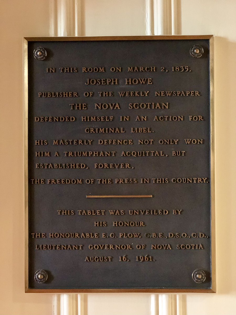 NSLeg's tweet photo. #OTD in 1835: Joseph Howe’s trial for criminal libel took place in the Supreme Court, now the Legislative Library. 

He had published a letter in his newspaper, the Novascotian, accusing city magistrates and police of corruption and mismanagement. It was signed “The People”. https://t.co/PeHVB5lR2B